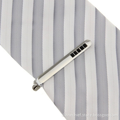 Blank Tie Bars With Black Stones, Copper Tie Clips With Chain